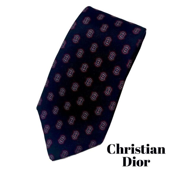 2for25 Christian Dior Silk Vintage Men Tie Black Geometric Luxury Retro Designer - Picture 3 of 11